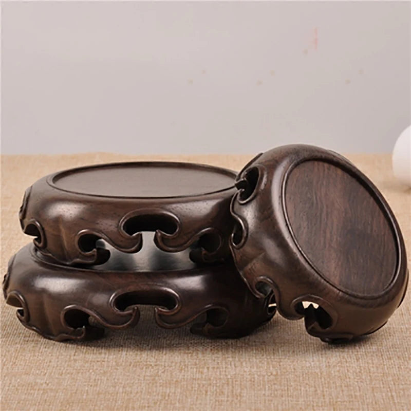 support plante bois naturel sculpté classique marron foncé artisanal rétro ornement maison plantes théières