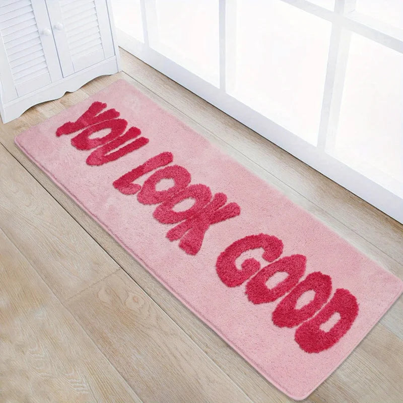 tapis orange moderne lettres blanches antidérapant polyester salle bain cuisine
