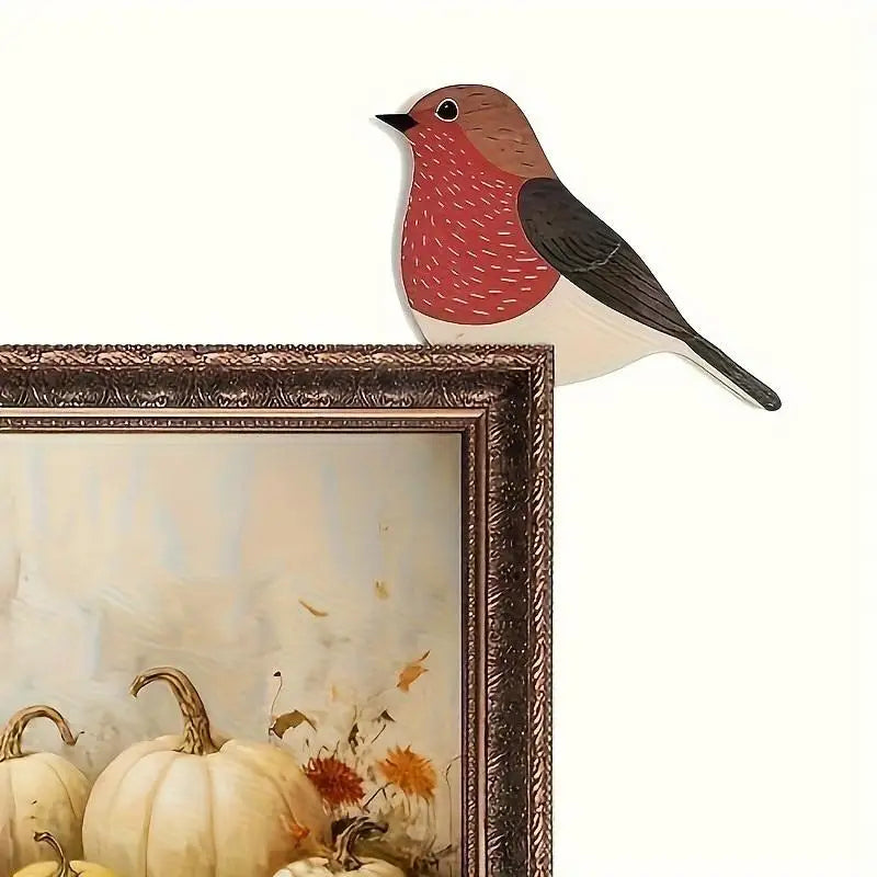 décoration intérieure oiseau artisanal rouge brun noir points blancs adhésif bois réaliste