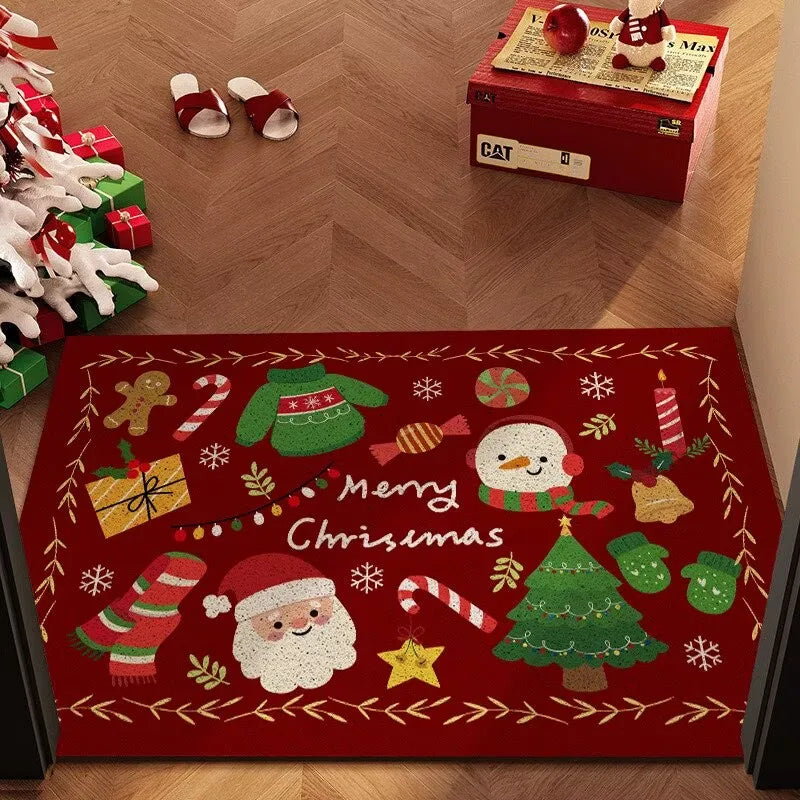 tapis porte imperméable antidérapant motifs noël père noël arbre chaussettes traditionnel rouge vert blanc