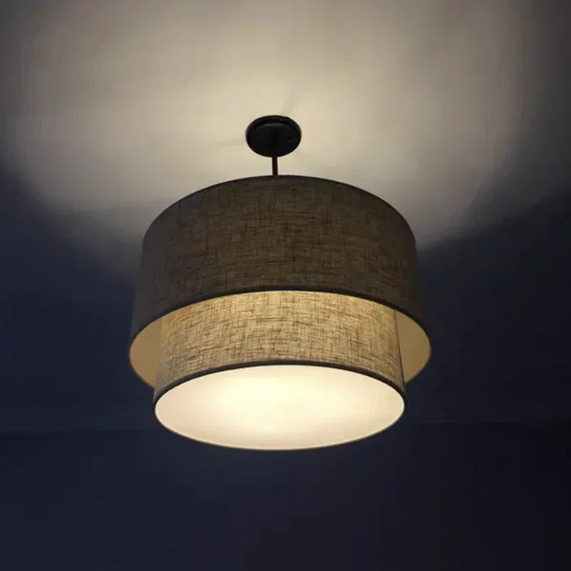 Suspension lumineuse moderne toile lin beige noir rose passe cable 40cm 50cm 60cm