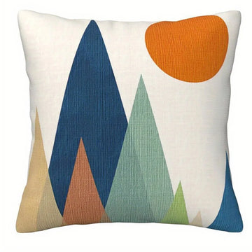 coussin moderne arc ciel soleil souriant nuages montagnes décoration chambre blanche jaune bleu orange