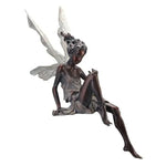 statuette fée flûte résine gris vert argenté texture feuilles mousse fantaisiste folkloreextérieur