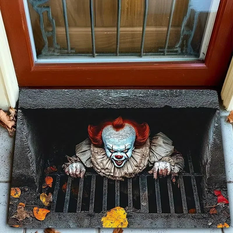 tapis sol clown effrayant halloween bleu noir jaune moderne anti salissure durable polyester