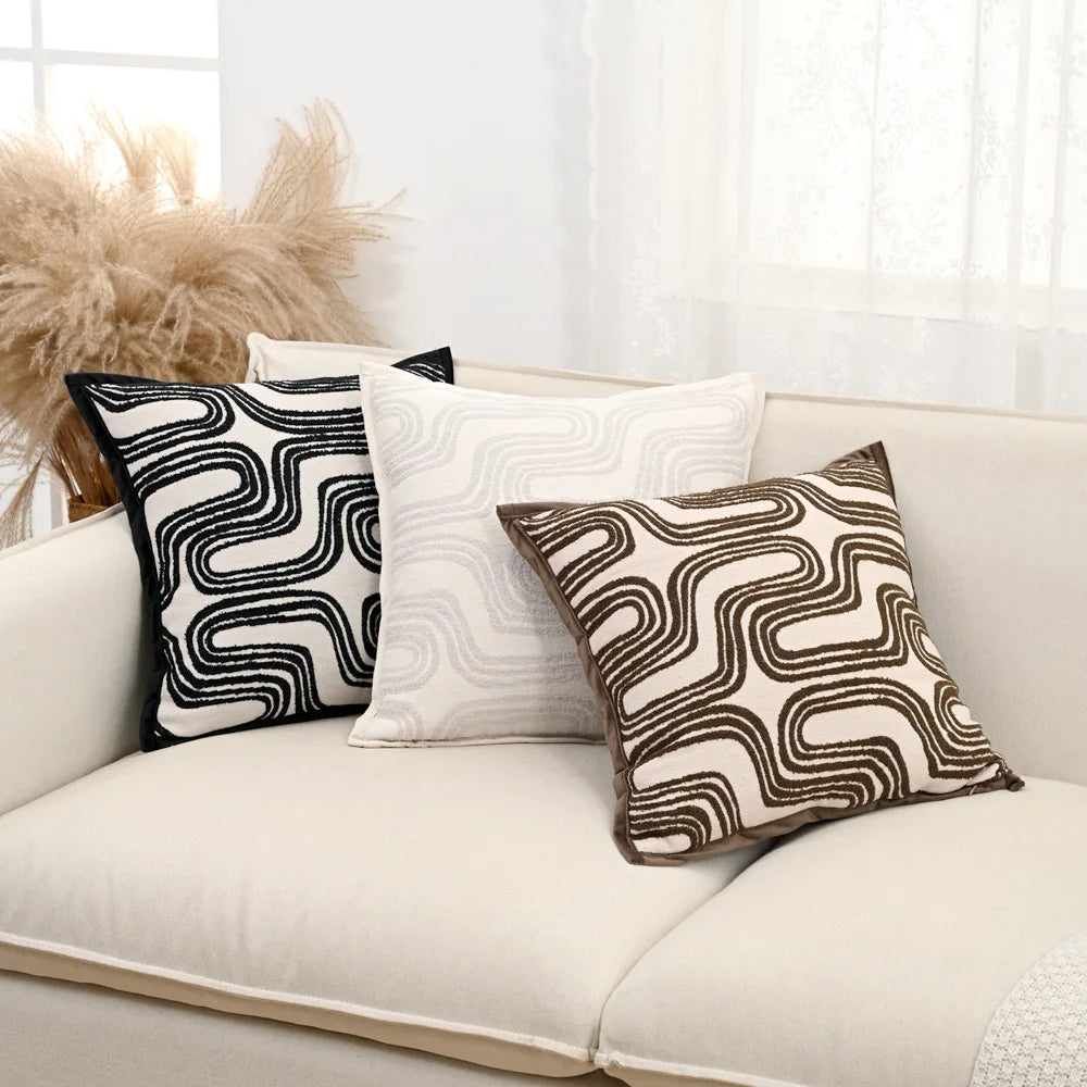 taies d'oreiller polyester jacquard motifs ondulés couleurs neutres moderne ornementales 45x45cm douces