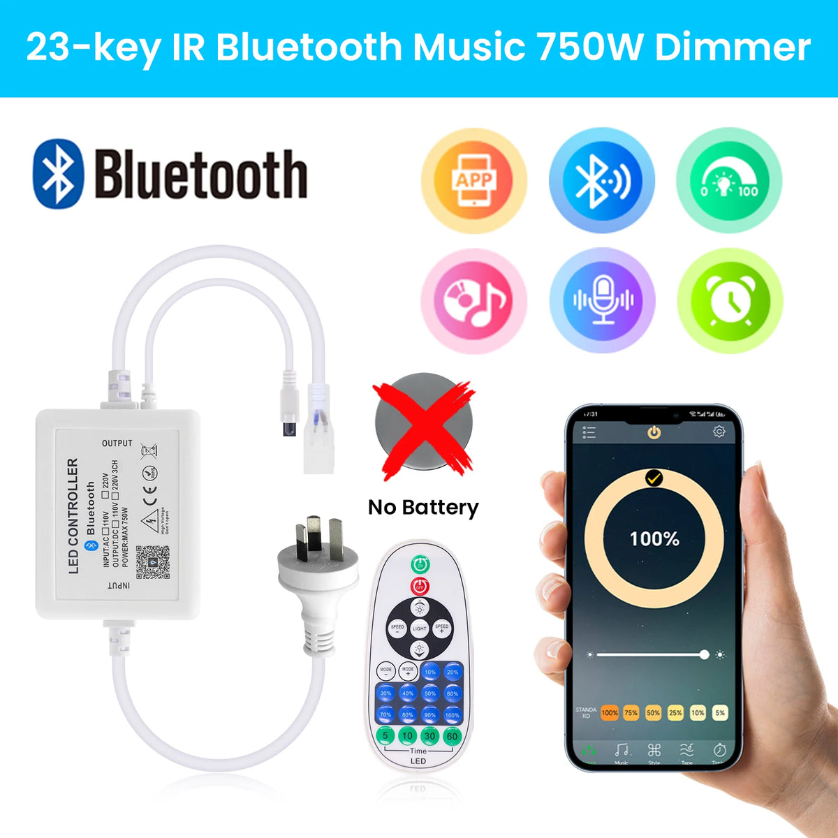 contrôleur led wifi bluetooth rf télécommande prise électrique moderne certifié ul cqc cem fcc