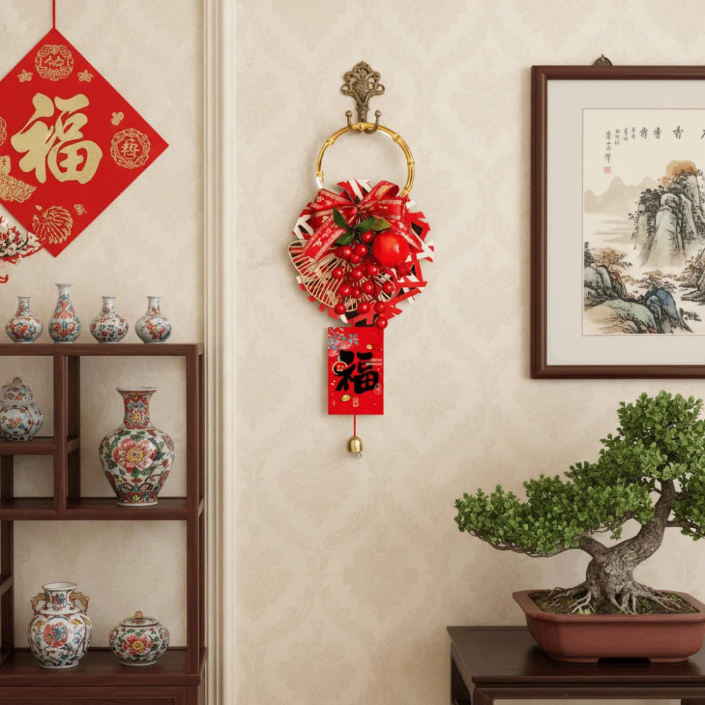 décoration nouvelle année bouquet fleurs artificielles rouge blanche dorée traditionnelle festive papier motif chinois