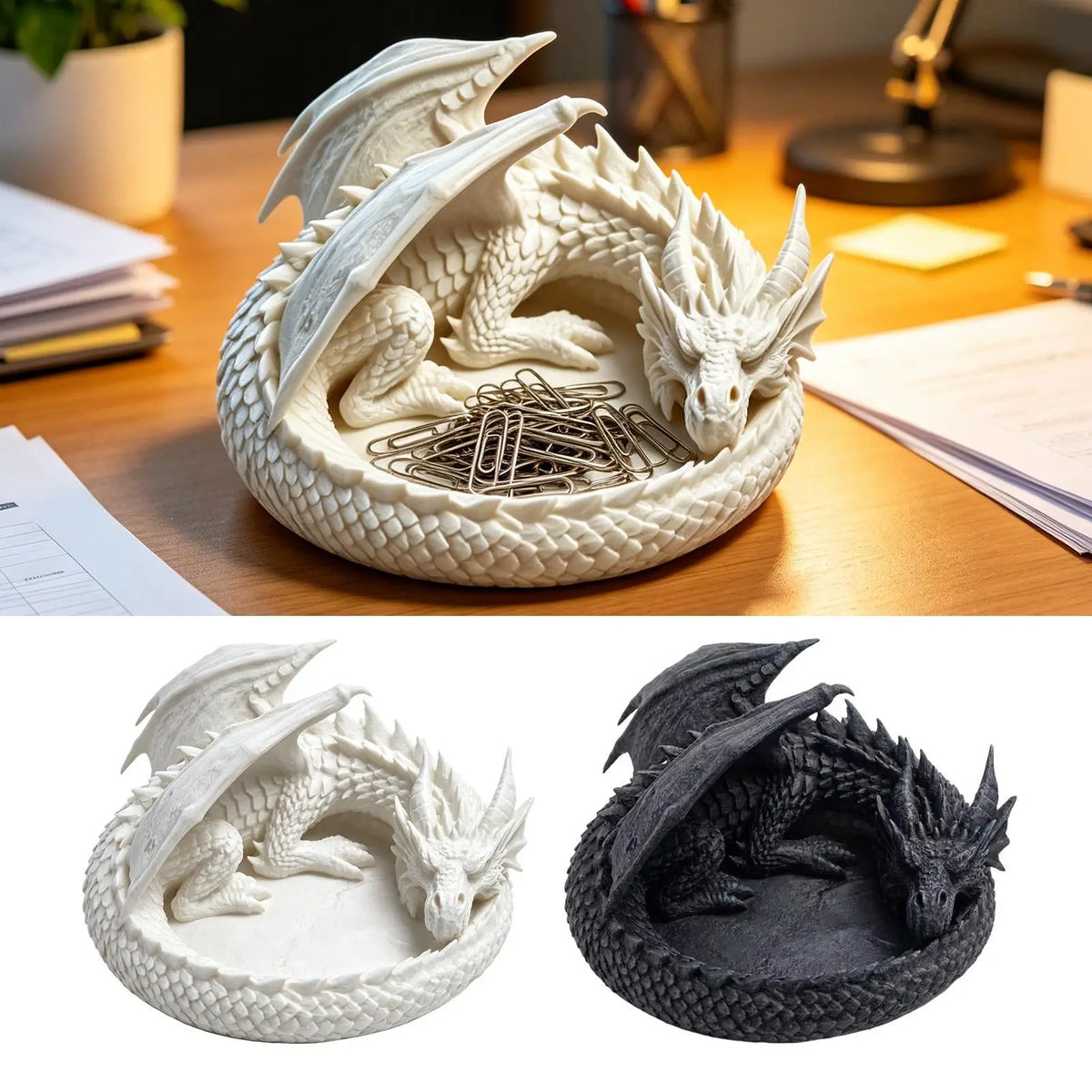 plateau rangement dragon écailleux noir blanc réutilisable support bijoux accessoires fantaisie decoratif