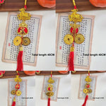 décoration murale traditionnelle chinoise motifs floraux or rouge blanc pièces d'or rubans pompons caractères