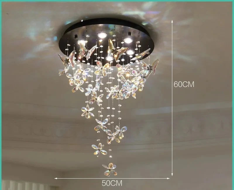 lustre suspendu moderne élégant transparent multicolore fleurs papillons clips métalliques chambre salon