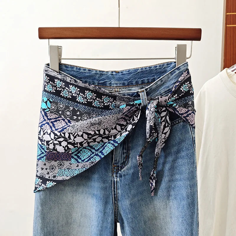 foulard femme soie motif floral patchwork boho chic accessoire tête cou taille