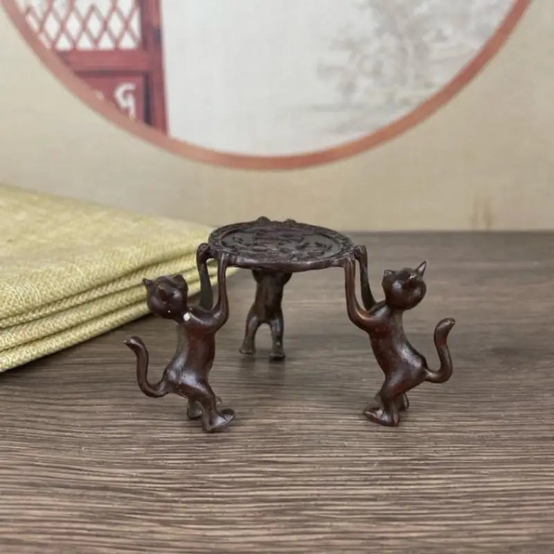 sculpture décoration maison trois chats table bronze motif floral traditionnel asiatique decoration chambre bougies