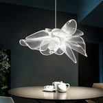 Suspension lumineuse moderne ampoules led blanc gris foncé floral abstraite semi transparente 72cm