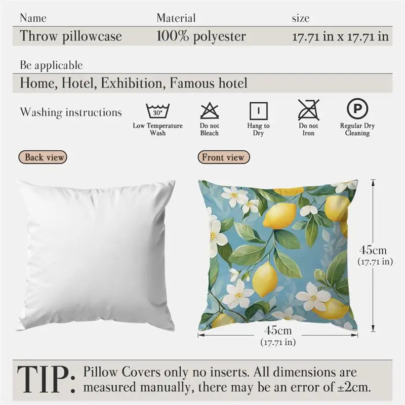 taies d'oreiller polyester citron vintage naturel fleurs blanches couleurs vives décoration maison jacinthe