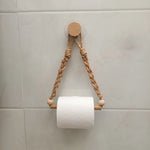 porte papier toilette bohème bois clair beige corde fixations murales rustique 25cm 15cm