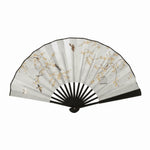 éventails pliants traditionnels chinois fleurs papillons calligraphie paysages noir blanc bleu gris rose support