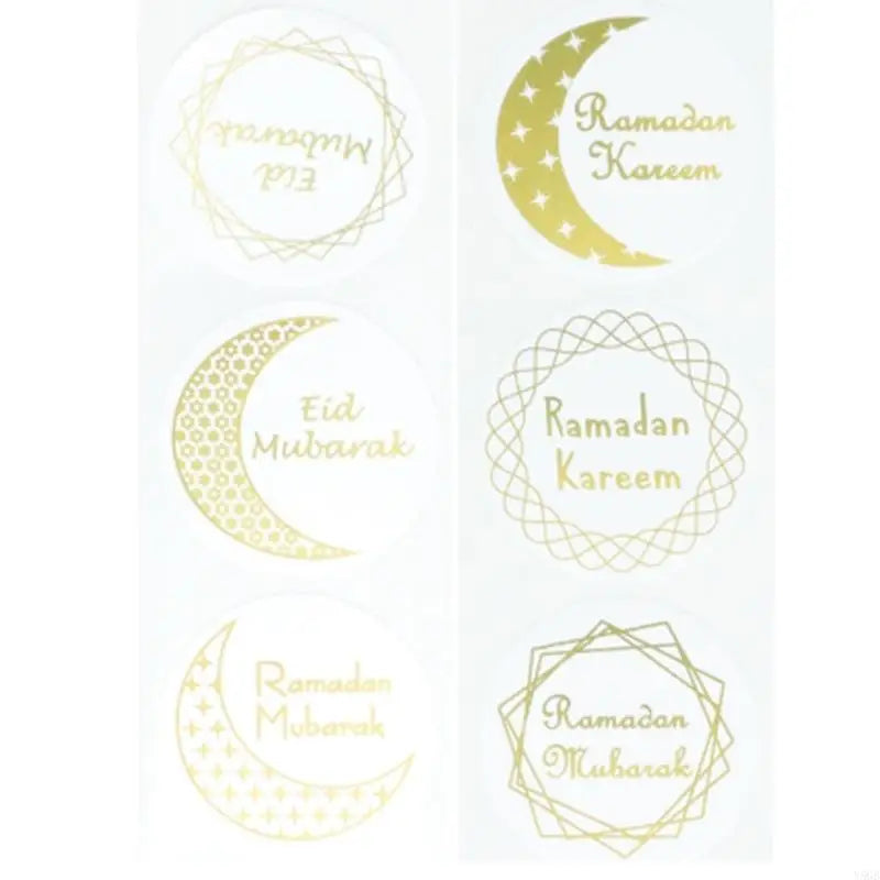 étiquettes autocollantes eid mubarak lune étoiles ramadan kareem blanc doré