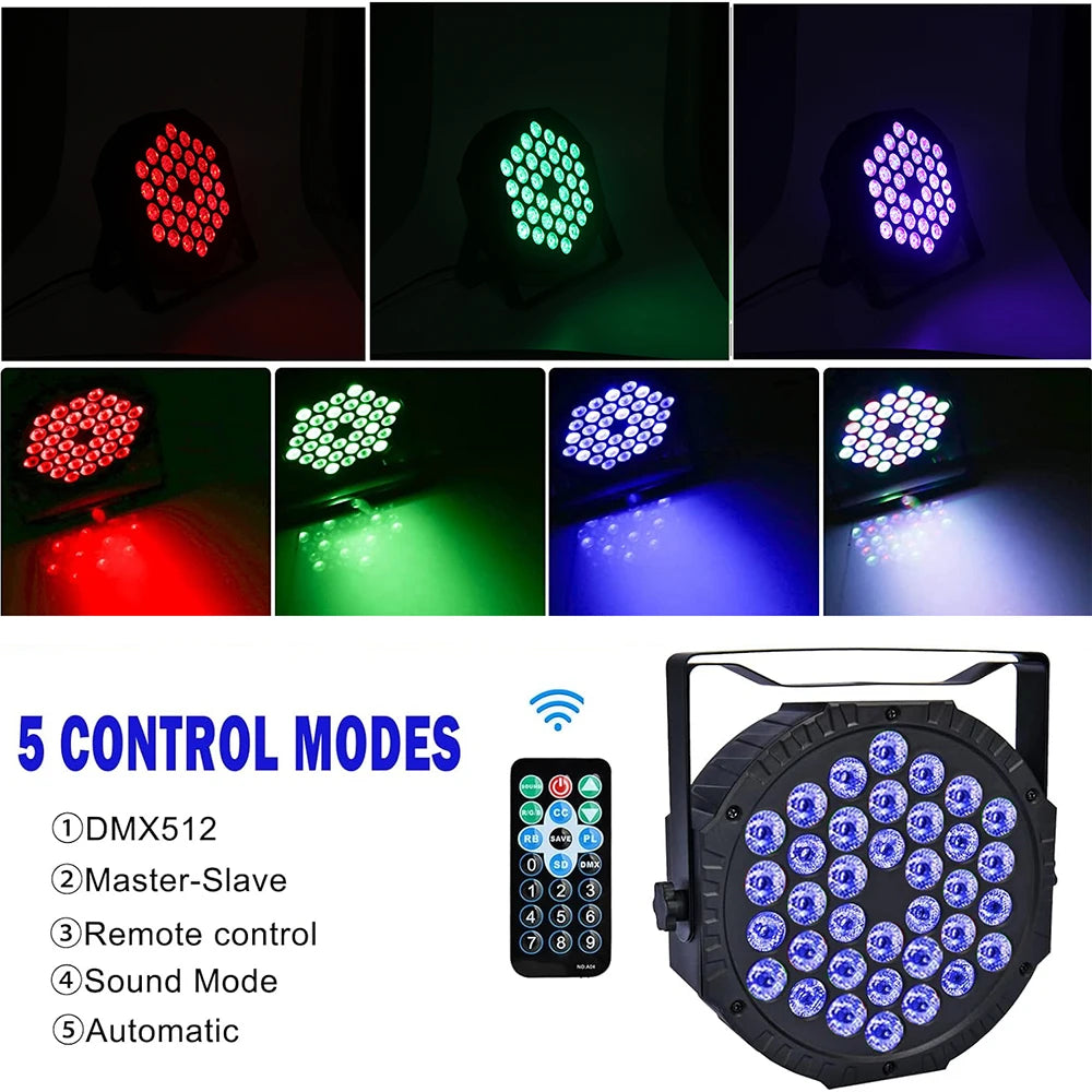 projecteur led 36 diodes rgb sound dmx jump mode noir moderne compact disco scène