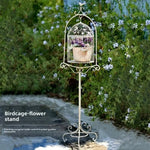 support plante cage oiseau métal motif feuilles vintage doré semi transparent pensées petunias