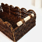 panier rustique tressé marron poignées beige fruits rangement cuisine organisateur rectangle ondulé multifonction