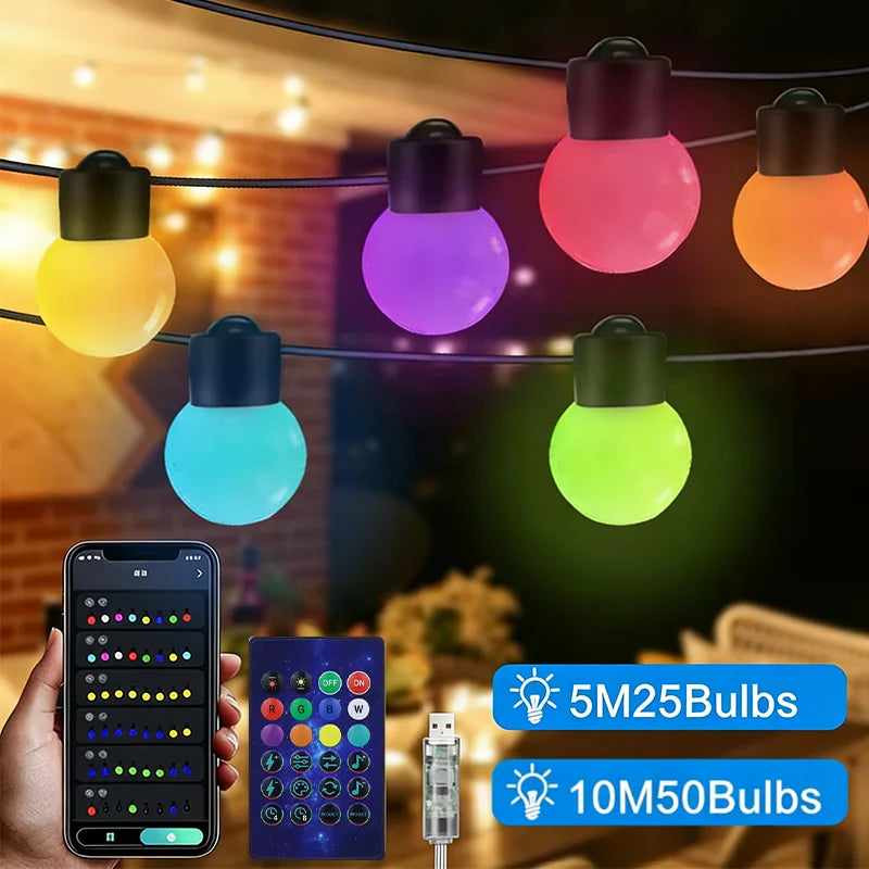 guirlande lumineuse led multicolore 5m 10m boules sphériques moderne bluetooth télécommande adaptateur usb