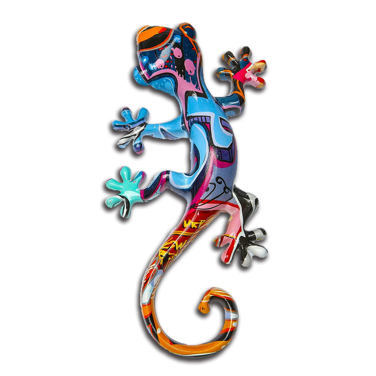 sculpture lézard mosaïque bleu orange rouge jaune vert contemporain extérieur intérieur adhésif résine