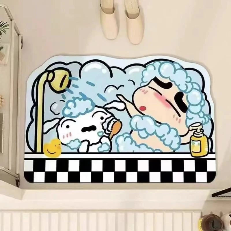 tapis bain absorbant eau rapide sec cartoon personnages shin chan géométrique bulles antidérapant