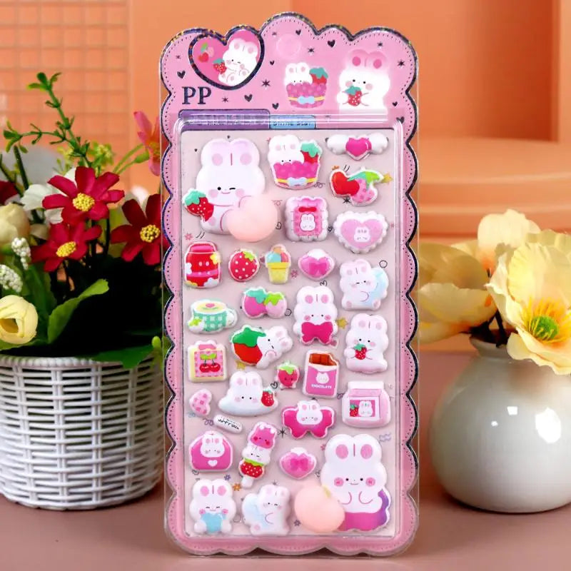 autocollants 3D animaux mignons fruits gâteaux nuages coeurs kawaii adhésifs