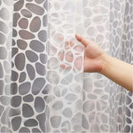rideau douche moderne semi transparent blanc gris motifs galets peva ourlet standard anneaux
