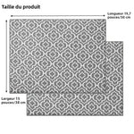 tapis cuisine gris blanc motif géométrique moderne assiettes verres couverts bol cuillère assaisonnement 50cm