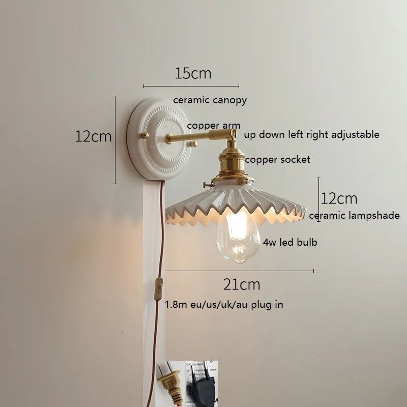 lampe murale classique blanc doré céramique métal ampoule led 220v vintage contemporaine