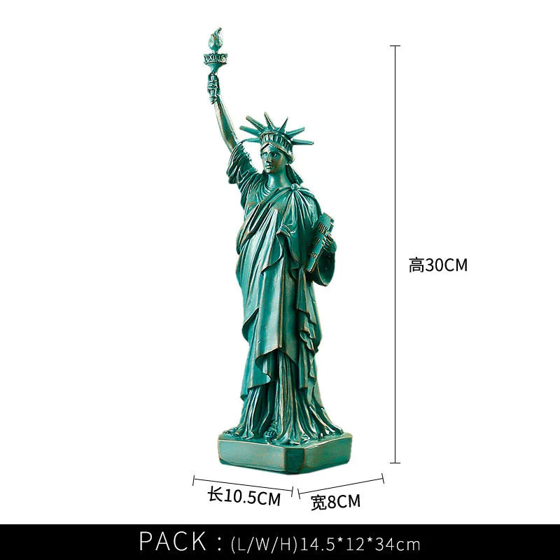 statuette statue liberté résine miniature vert turquois blanc bronze doré base inscription york usa