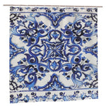 rideau douche polyester floral élégant blanc bleu métalliques classique large dimension