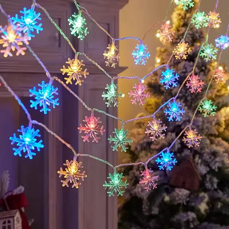 guirlande lumineuse flocons neige multicolore noël anniversaire mariage décoration intérieure extérieure festive bleu vert