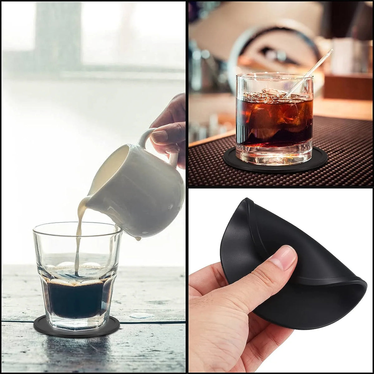 sous verres silicone respectueux environnement noir résistants chaleur antidérapants modernes 9cm