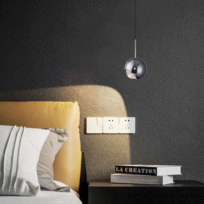 Suspension lumineuse moderne sphérique brillante noir argent or salon chambre