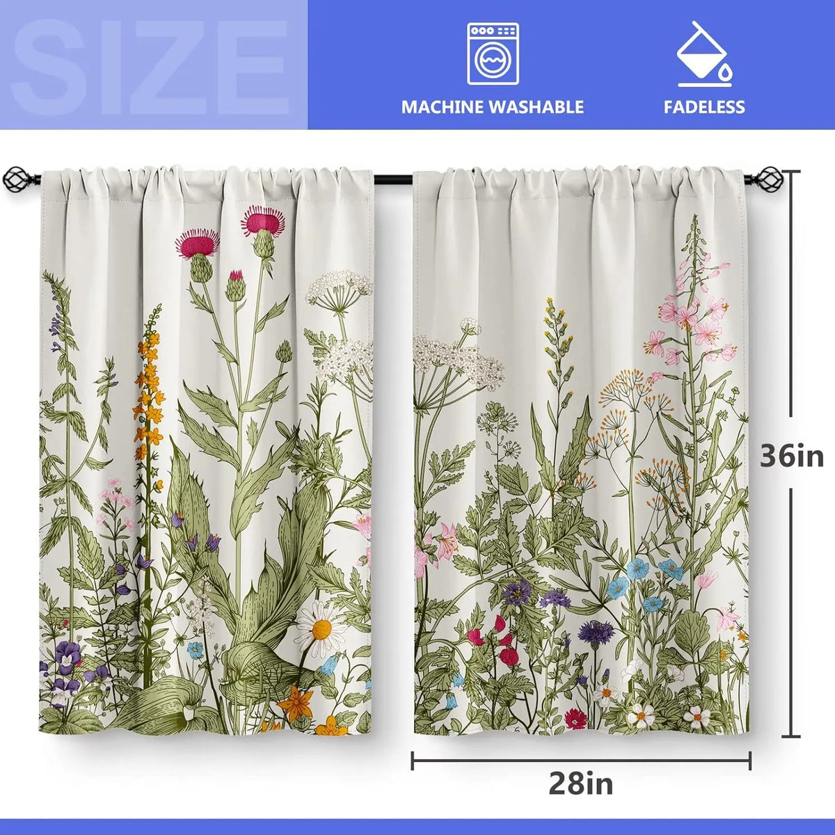 rideaux imprimé marguerites papillons champêtre fleurs sauvages opaque maison hospitalité commerce