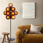 lampe sol led moderne blanc marron gris verre dépoli texture papier japonais interrupteur bouton