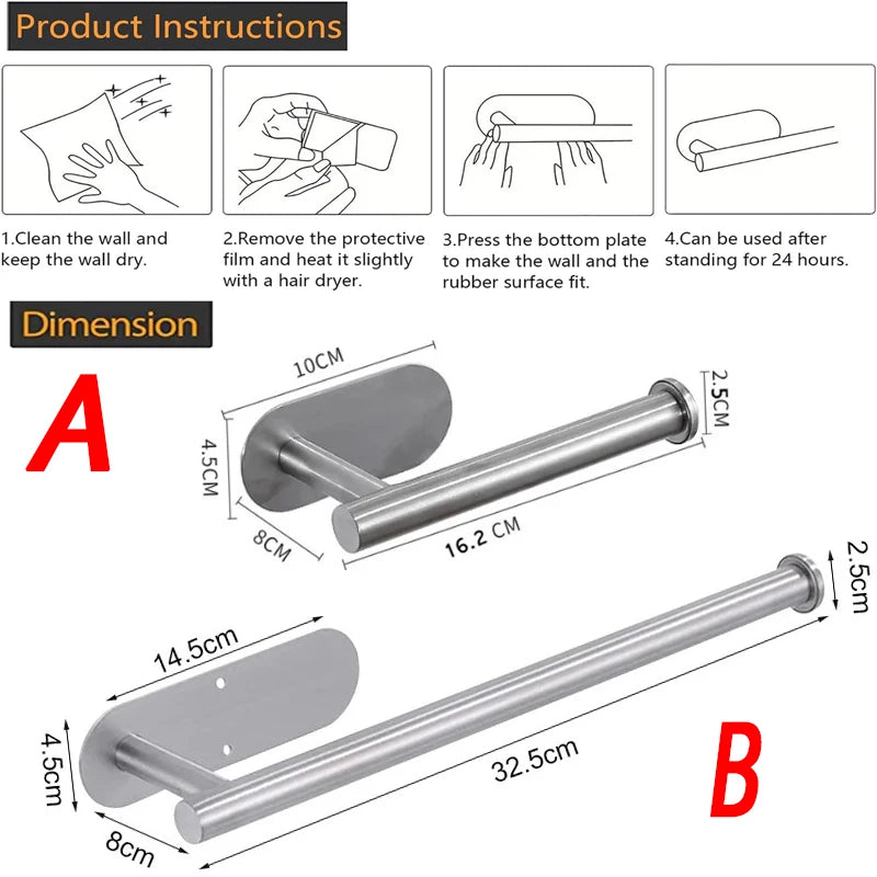 porte serviettes auto adhésif moderne argenté support papier toilette mur sans poinçon rouleau