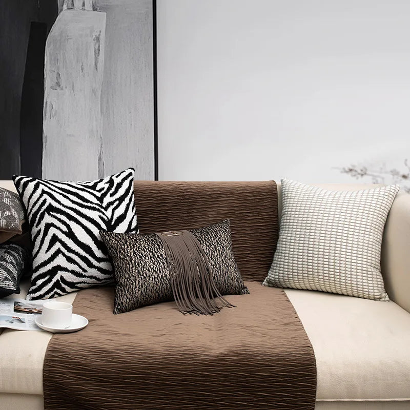 taies d'oreiller carrées rayées noires blanches modernes adhésives 45x45cm coton polyester