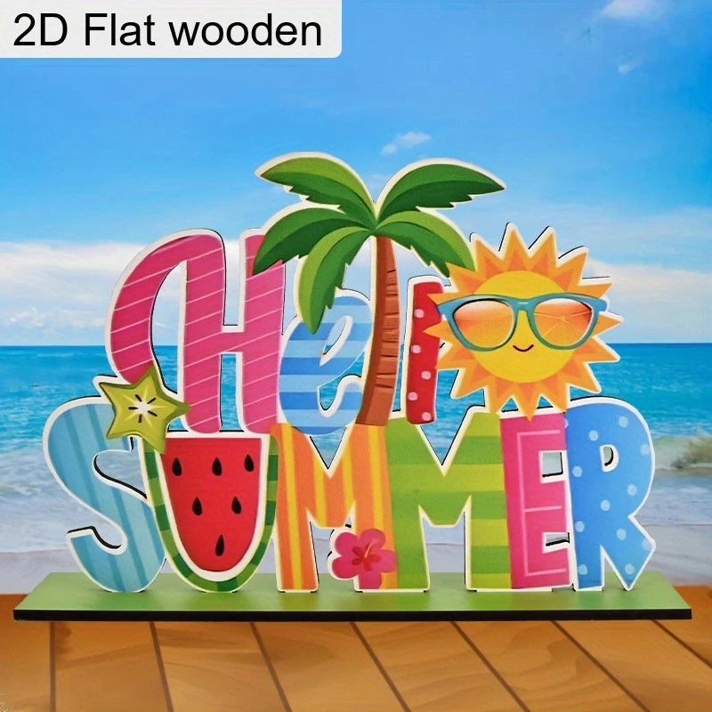 lettres decoratives bois motif plage palmier soleil pastèque fleur multicolore decoratif ete adhésif lettres