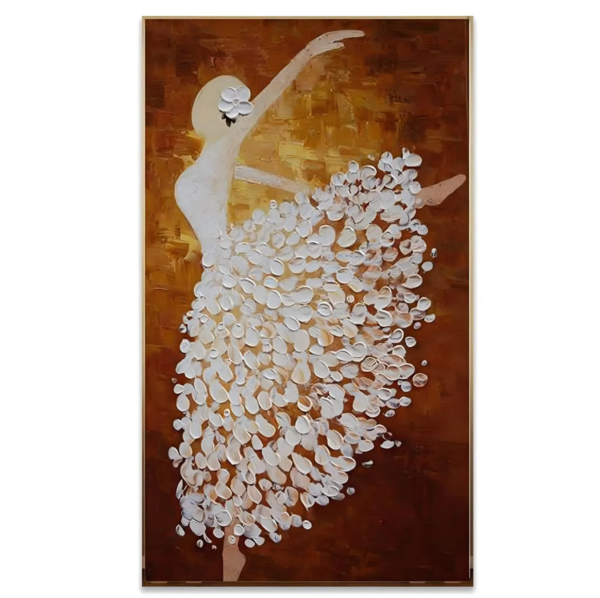 peinture abstraite danseuse contemporaine toile lin cadre doré salon décoration maison blanc marron
