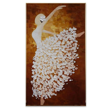 peinture abstraite danseuse contemporaine toile lin cadre doré salon décoration maison blanc marron