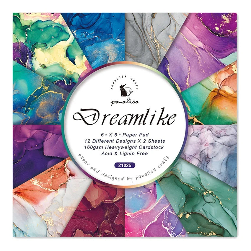 papier marbré moderne pad 6x6 12 feuilles motifs différents couleurs vives cadeau mariage anniversaire