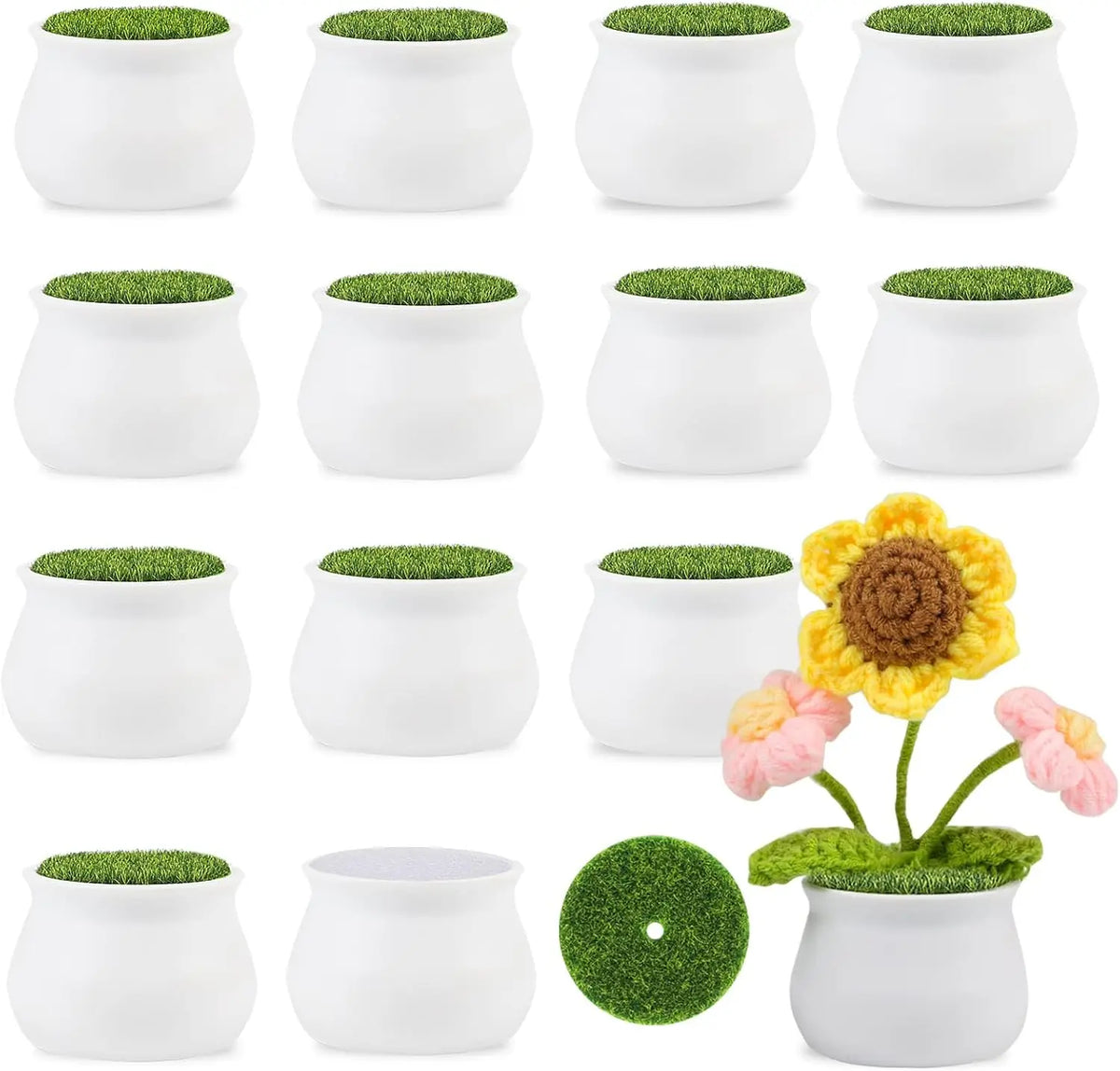 pots blancs mousse fleurs crochet animaux décoration miniature positiv vibes diy tricotées artisans