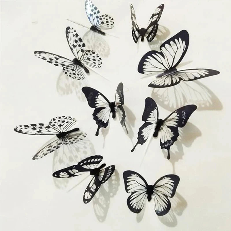 autocollants muraux 3d papillons noirs blancs adhésifs modernes animaux décorations diy chambre enfants salon