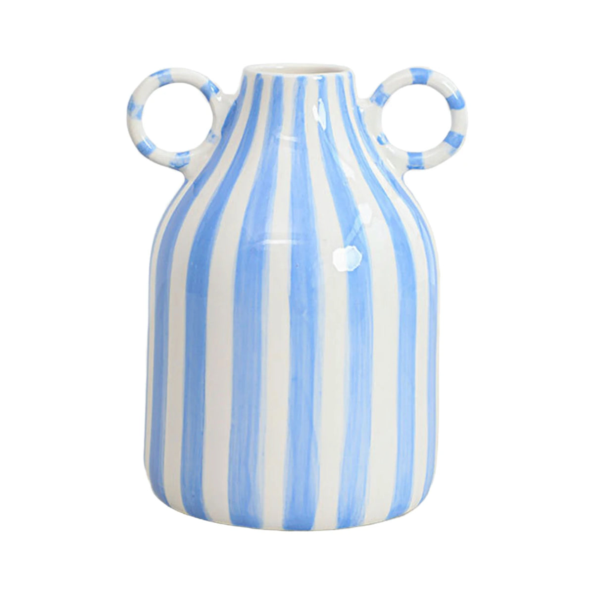 vase moderne céramique rayé bleu clair blanc noir double oreille décoration intérieure fleur hydroponique