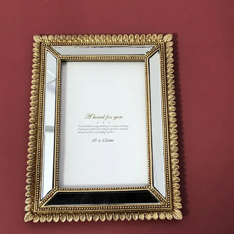 cadre photo résine or argenté vintage feuilles miroirs posable accrochable ornementé