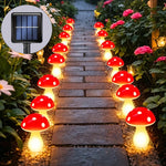 lampe solaire led champignon rouge blanche jaune moderne décoration extérieure jardin patio chemin ip65