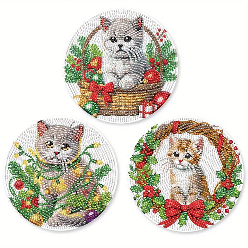 tapis table artisanal broderie diamant chat noël multicolore moderne ornement maison